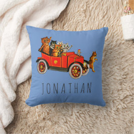 Cojín Decorativo Vintage Personalizado gatos graciosos en auto retr