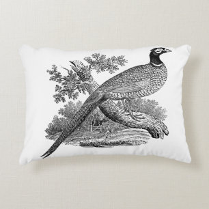Cojín Decorativo Vintage Pheasant Game Bird Drawing BW