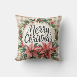 Cojín Decorativo Vintage Poinsettia Merry Christmas Pillow