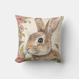 Cojín Decorativo Vintage Rabbit, Cute Bunny Rabbit, Flowers Pattern