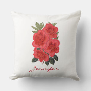Cojín Decorativo Vintage Red Azalea Indica Floral Pillow