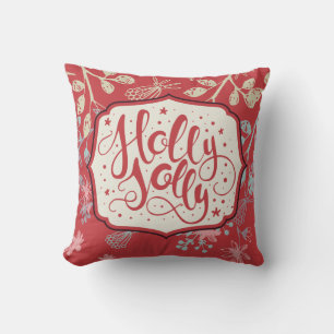 Cojín Decorativo Vintage Red Holly Jolly Calligraphy and Florals