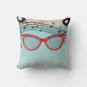 Cojín Decorativo Vintage retro de 1950's Cincuenta gafas rojas de o