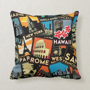 Cojín Decorativo Vintage retro Europa Asia los E.E.U.U. de los