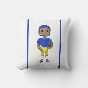 Cojín Decorativo vintage retro jugador de fútbol azul amarillo simp