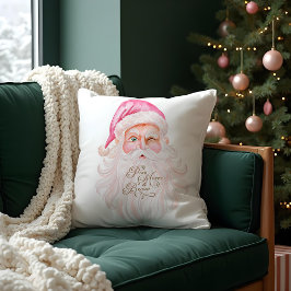 Cojín Decorativo Vintage retro Merry & Pink Watercolor Santa Claus
