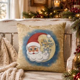Cojín Decorativo Vintage Retro Santa Claus Luna Navidad