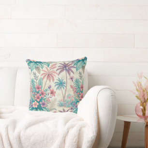 Cojín Decorativo Vintage Retro Tropical Palm Tree & Floral Garden