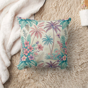 Cojín Decorativo Vintage Retro Tropical Palm Tree & Floral Garden