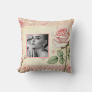 Cojín Decorativo Vintage rosa corazones rosa floral foto acuarela