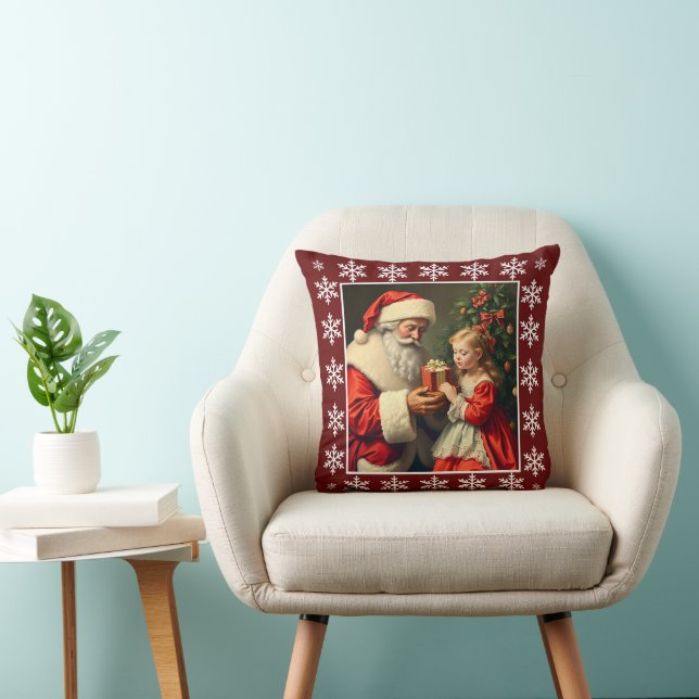 Cojín Decorativo Vintage rustico con copas de nieve de Santa Claus (Silla)
