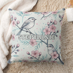 Cojín Decorativo Vintage Sakura Cerezo Blossom y Ave Estética 4
