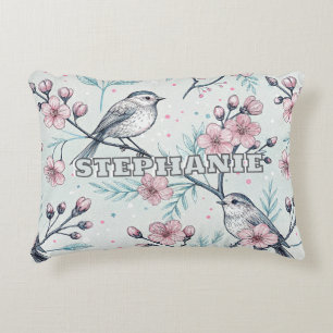 Cojín Decorativo Vintage Sakura Cerezo Blossom y Ave Estética 4