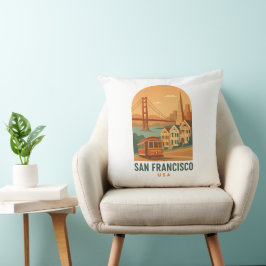Cojín Decorativo Vintage San Francisco Golden Gate Bridge Retro