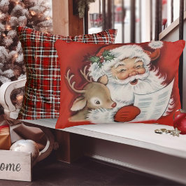Cojín Decorativo Vintage Santa con Baby Rudolf Retro Navidades