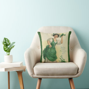 Cojín Decorativo Vintage St. Patrick's Day Irish Lass with Clovers