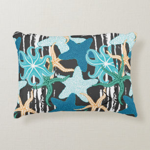 Cojín Decorativo Vintage Starfish: Fondo oscuro rayado.