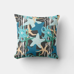 Cojín Decorativo Vintage Starfish: Fondo oscuro rayado.