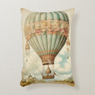 Cojín Decorativo Vintage Steampunk Blue Hot Air Balloon