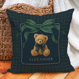 Cojín Decorativo Vintage Teddy Bear Tartan Plaid Baby Boy Nursery