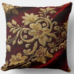 Cojín Decorativo Vintage Textured Embroidery look Red Gold Floral<br><div class="desc">Testimonio de Vintage Embroidery Red Gold patrón floral. Cómodo sin el tono de un bordado real 😀</div>