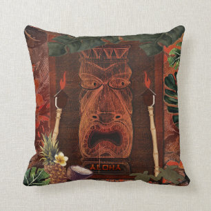 Cojín Decorativo Vintage Tiki Aloha Hawaiian Luau Tropical