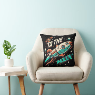 Cojín Decorativo Vintage To The Moon Rocket ship