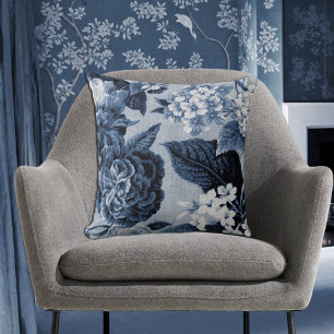 Cojín Decorativo Vintage Toile floral botánico No.1 de los azules