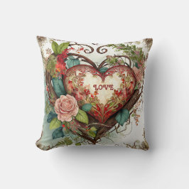 Cojín Decorativo Vintage Valentine's Day Love Heart Floral Pillow