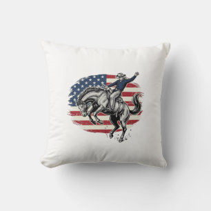 Cojín Decorativo Vintage Vaquero Patriótico de Rodeo Jinete de Caba