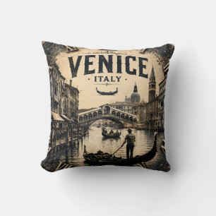 Cojín Decorativo Vintage Venice Italy Gondola Canal Travel