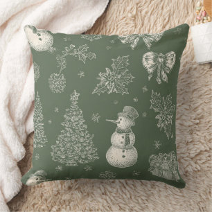 Cojín Decorativo Vintage Verde Salvia Toile de Navidad (4)