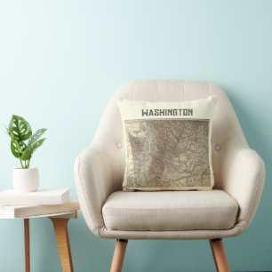 Cojín Decorativo Vintage Washington Map Pillow