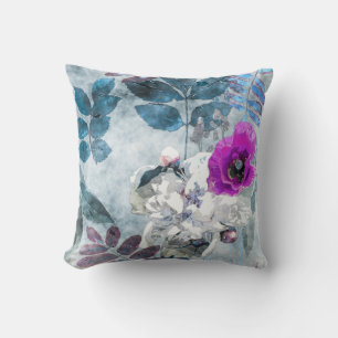 Cojín Decorativo Vintage Watercolor Floral Lilac Poppies