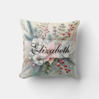 Cojín Decorativo Vintage Watercolor Navidades Floral y Ornamentos