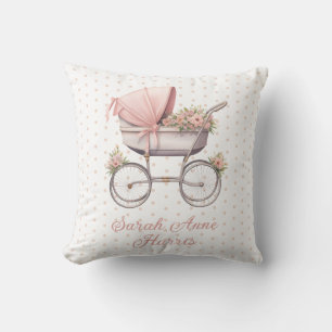 Cojín Decorativo Vintage Watercolor Pink Baby Carrito Personalizado