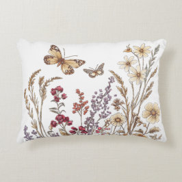 Cojín Decorativo Vintage Wildflower Meadow con mariposas