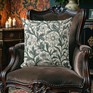 Cojín Decorativo Vintage William Morris Antiguo Verde Oliva Floral