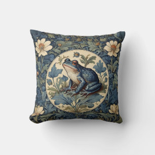 Cojín Decorativo Vintage William Morris Style Cushion de rana azul