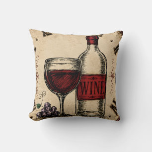 Cojín Decorativo Vintage Wine Bottle and Glass Rustic Vineyard