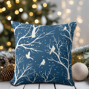 Cojín Decorativo Vintage Winter Sky White Birds Snowflakes