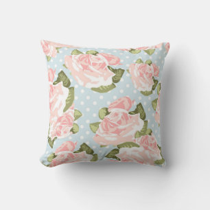 Cojín Decorativo Vintage y Moda, elegantes rosas rosadas y puntos d