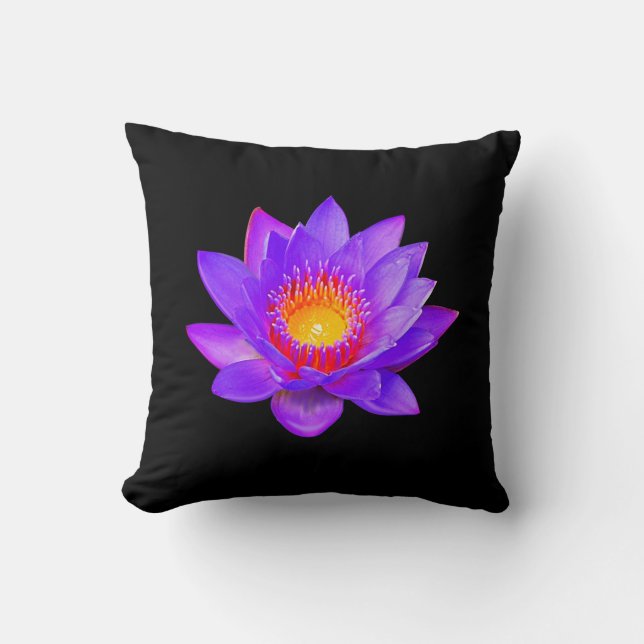 Cojín Decorativo Violet Lotus Flower on Black (Anverso)