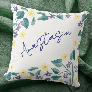 Cojín Decorativo Violet Primrose Personalizado Mes de Nacimiento Fe