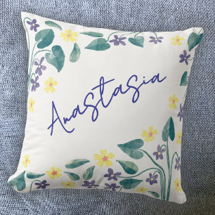 Cojín Decorativo Violet Primrose Personalizado Mes de Nacimiento Fe