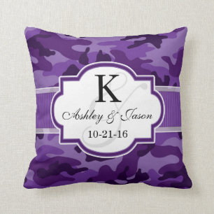 Cojín Decorativo Violet Purple Camo, Boda de camuflaje