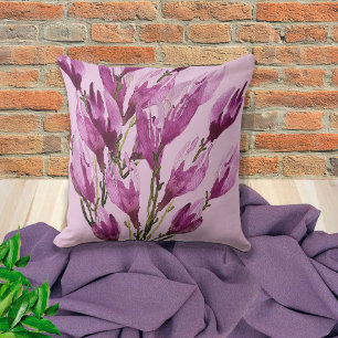 Cojín Decorativo Violeta de acuarela floral de Magnolia