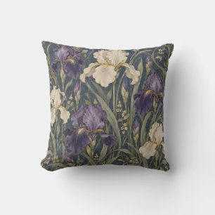 Cojín Decorativo Violeta Iris de Marfil Art Nouveau