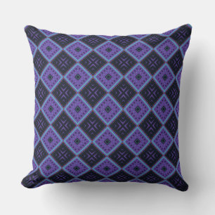 Cojín Decorativo Violeta y Azul Patrón Geométrico de Diamante Inten