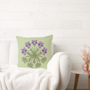 Cojín decorativo Violetas de punto cruzado